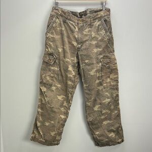 Vintage Old Navy Camo Cargo Pants Green Brown Faded Mens 33 Waist Grunge Skater